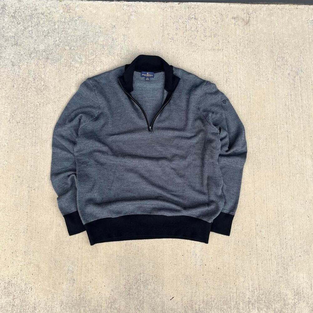 Monochrome Birdseye Brooks Brothers Merino Wool 1/4 Zip Pullover Sweater